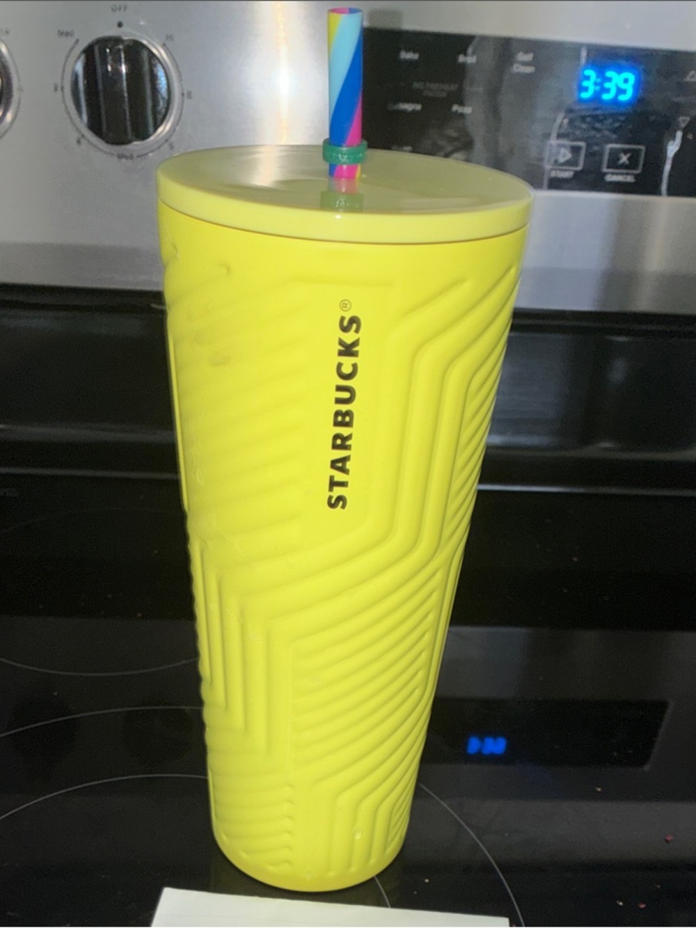 Starbucks Bright Yellow insulated Tumbler with Rainbow Straw